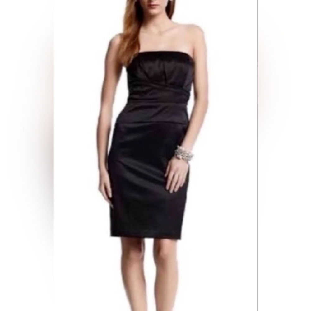 New WHBM Black Strapless Satin Dress Size 0